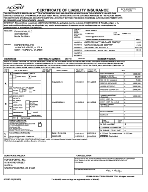 Certificate of Liability Insurance