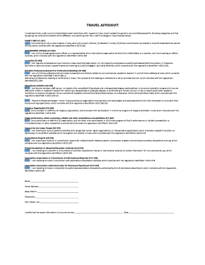US Cuba Travel Affidavit