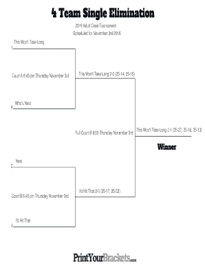 Fillable Online PrintYourBrackets.com 4 Team Single Elimination Fax ...