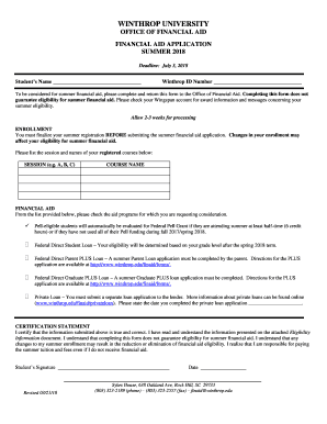 Winthrop University Summer Financial Aid Application
