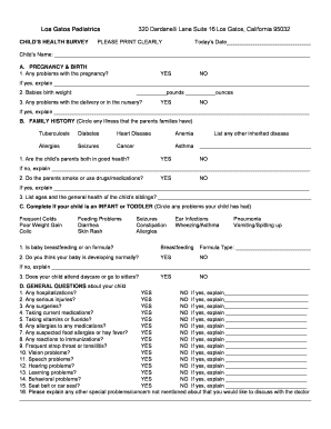 Pediatric Health History Form