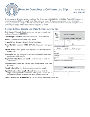 Coliform Lab Slip