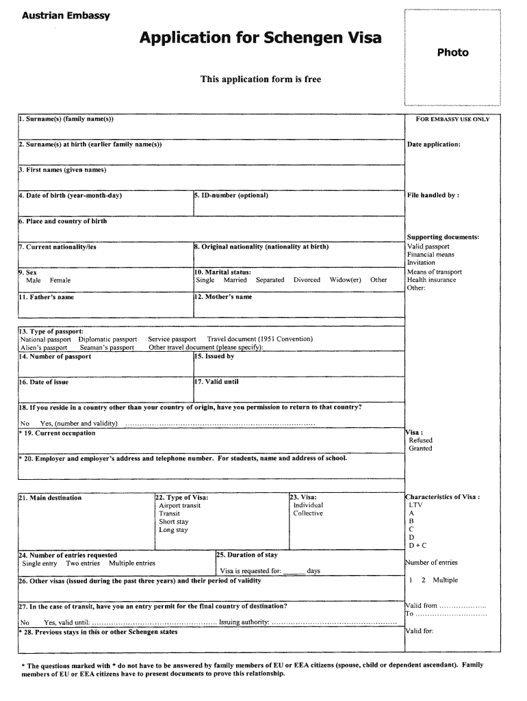 Austria Schengen Visa Form Fill Online Printable Fillable Blank PdfFiller