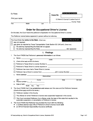 Order for Occupational Driver’s License