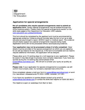 Application for Special Arrangements