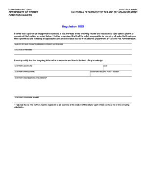 California Certificate of Permit for Concessionaires