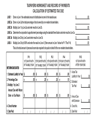 Taxpayers Worksheet and Record of Payments