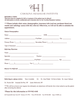 Carolina Headache Institute Referral Form