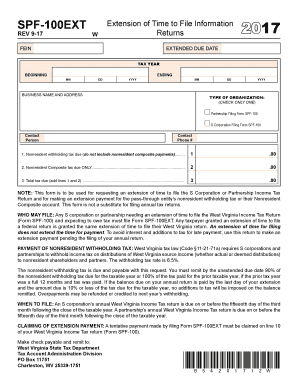 West Virginia SPF-100EXT Extension Form