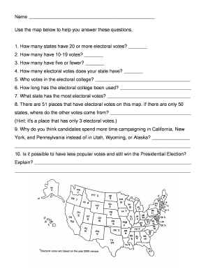 Electoral College Worksheet