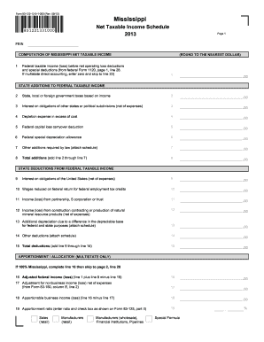 Mississippi Net Taxable Income Schedule