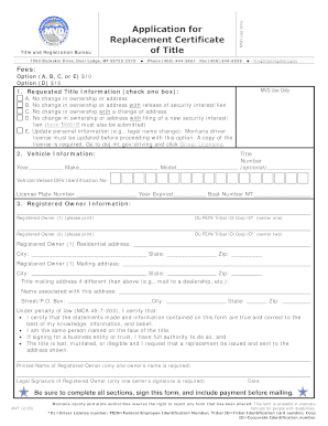 Montana Replacement Certificate of Title Application