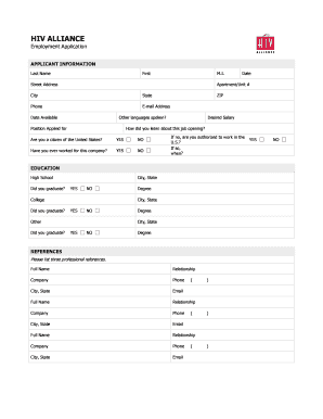 HIV Alliance Employment Application