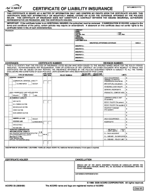 Certificate of Liability Insurance