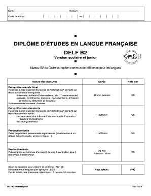 DIPLÔME D’ÉTUDES EN LANGUE FRANÇAISE DELF B2