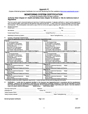 California Monitoring System Certification Form
