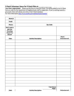P-Patch Volunteer Hours Tracking Form