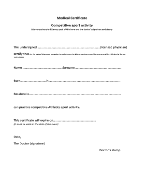 Medical Certificate for Competitive Sports