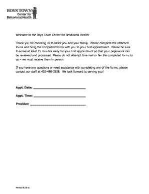 Boys Town Center for Behavioral Health Intake Forms