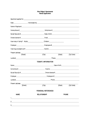 Pine Ridge II Apartments Rental Application