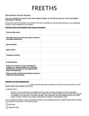 Data Subject Access Request Form