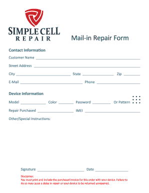 Mail-in Repair Form