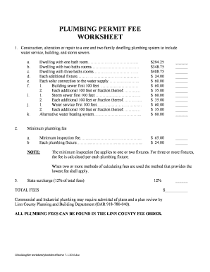 Plumbing Permit Fee Worksheet