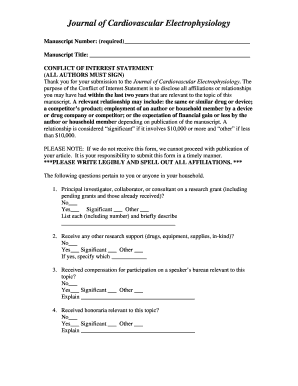 Conflict of Interest Statement for Journal of Cardiovascular Electrophysiology