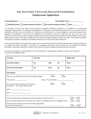 San José State University Research Foundation Employment Application