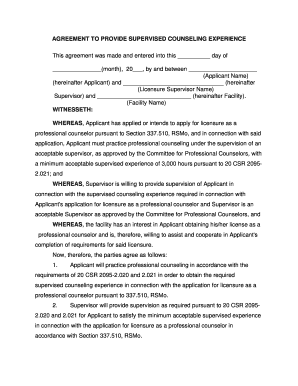 Supervised Counseling Experience Agreement