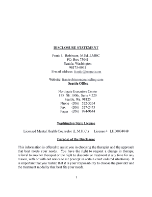 Mental Health Counselor Disclosure Statement