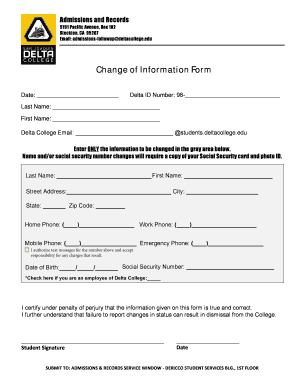 Delta College Change of Information Form