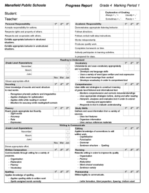 Mansfield Public Schools Progress Report Grade 4
