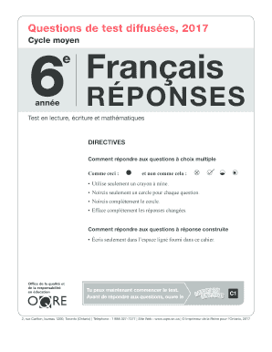 Questions de test diffusées, 2017