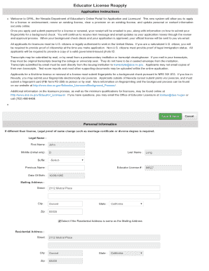 Nevada Educator License Reapplication Form