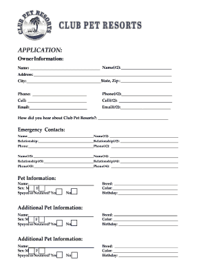 Club Pet Resorts Application and Liability Release Form