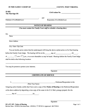 West Virginia Notice of Hearing