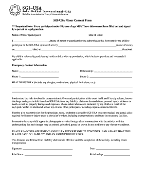 SGI-USA Minor Activity Consent Form