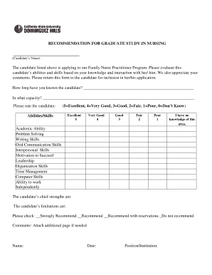 Recommendation for Graduate Study in Nursing