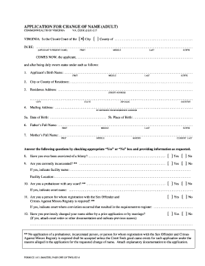 Virginia Adult Name Change Application