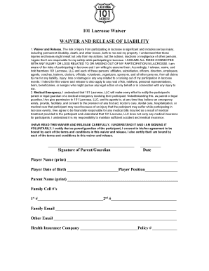 101 Lacrosse Waiver and Release of Liability
