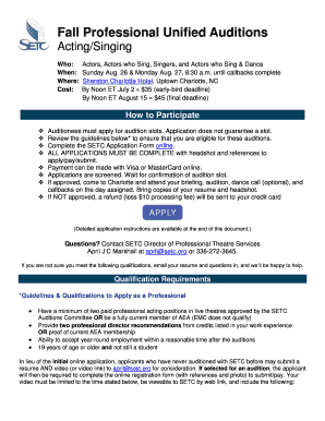 Fall Professional Unified Auditions