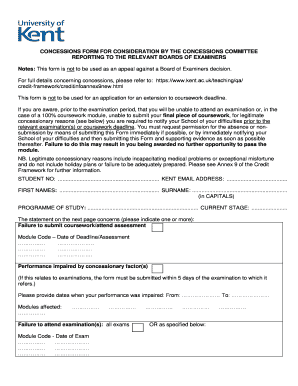 Concessions Form for University of Kent