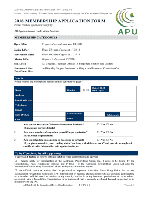 Australian Powerlifting Union Membership Application Form