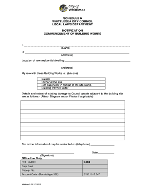 Notification of Commencement of Building Works