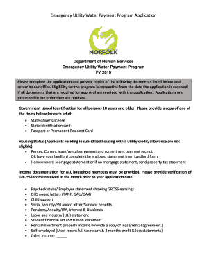 Emergency Utility Water Payment Program Application