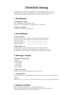 Checkliste Umzug