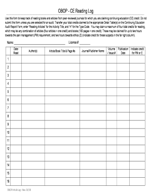 OBOP CE Reading Log
