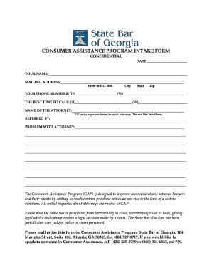 Consumer Assistance Program Intake Form