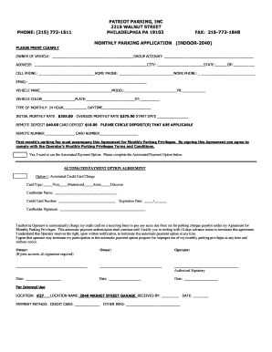Monthly Parking Application Agreement
